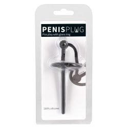   Penisplug - szilikon makkgyűrű üreges húgycsőrúddal (fekete) 
