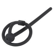 Penisplug - szilikon makkgyűrű üreges húgycsőrúddal (fekete) 