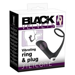   Black Velvet akkus, szilikon anál vibrátor péniszgyűrűvel-fekete
