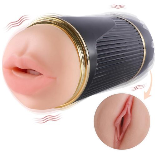 Shequ kétvégű maszturbáror vagina és száj kialakítással 10 rezgési funkcióval tölthető