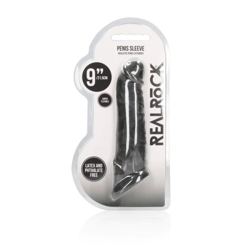 Realrock szilikon fekete péniszköpeny 23 cm