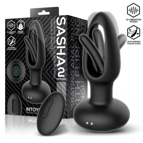 INTOYOU Sasha vibrációs dugó kihaló nyelvvel és távirányítóval fekete, tölthető, 10 cm