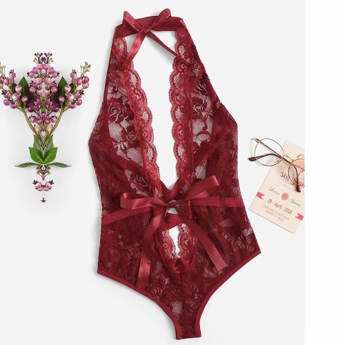 Szexi csipke body bordó XXL méret