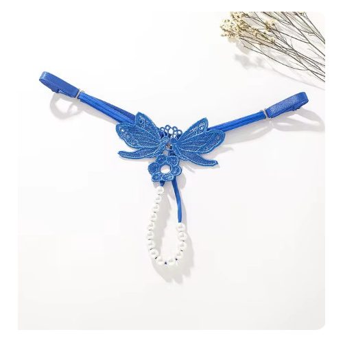 Női kapcsos tanga kék gyöngyös pillangós