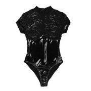 Fekete felül csipkés alul latex szexi body csábításhoz XL méretben